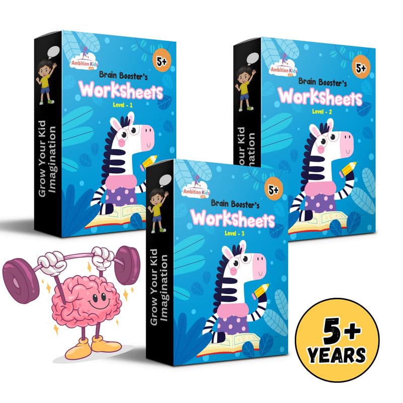 AmbitionKids Brain Booster Activity Book Set for Kids Age 5+ | Fun Puzzles, Shapes, Colors, Matching & Logic Games | Educational Workbook Gift for Toddlers & Preschoolers (Set of 3)