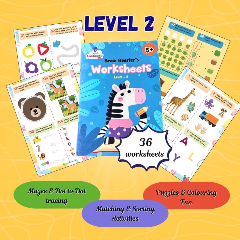 AmbitionKids Brain Booster Activity Book Set for Kids Age 5+ | Fun Puzzles, Shapes, Colors, Matching & Logic Games | Educational Workbook Gift for Toddlers & Preschoolers (Set of 3) - Image 5