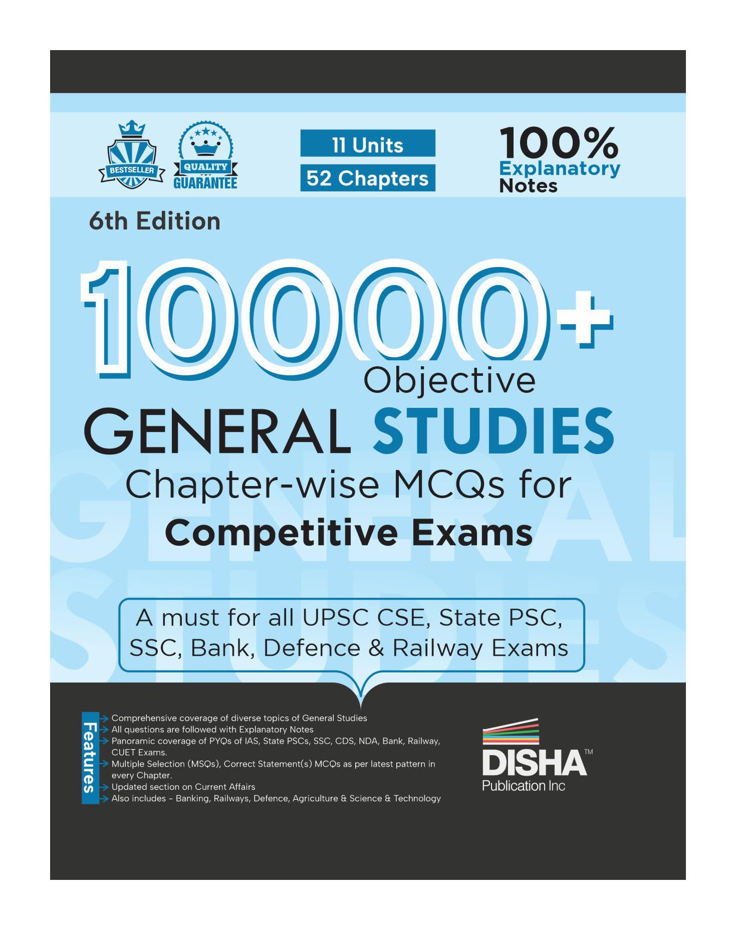 Disha 10000+ Objective General Studies Chapter-wise MCQs for Competitive Exams 6th Edition | Previous Year GS PYQs Question PYQs Bank with 100% Explanatory Notes | General Knowledge & Current Affairs