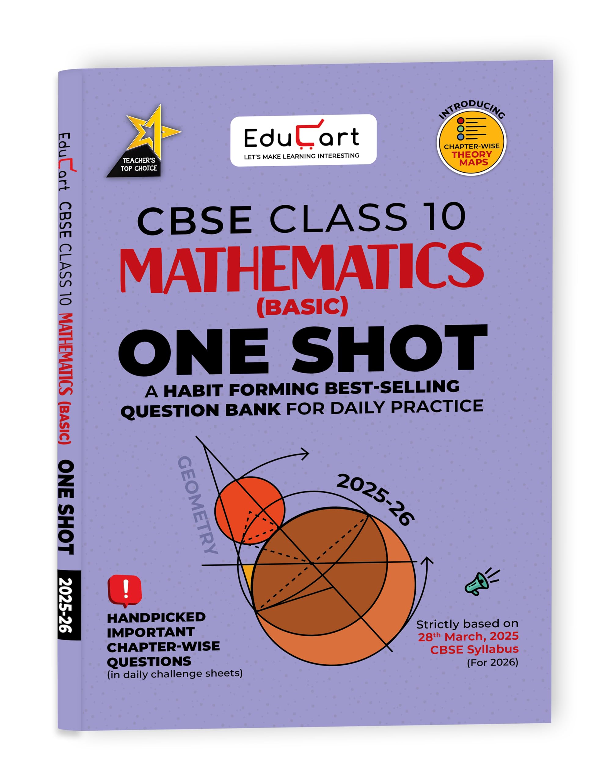 Educart One-shot Mathematics Basic CBSE Class 10 Question Bank 2025-26 on new Syllabus 2026 (Strictly for Boards Exam)