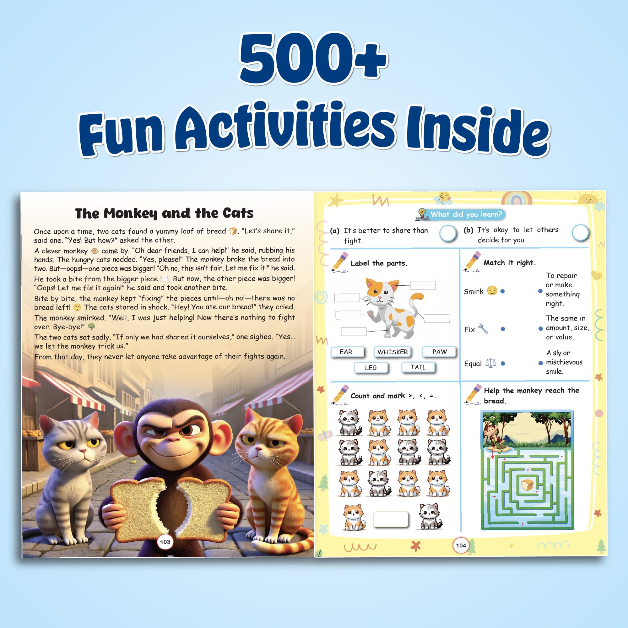 100+ Panchatantra Stories for Kids Ages 3–8 | Moral Tales in English with 500+ Story-Linked Activities | Includes 'The Lazy Donkey', 'Monkey and the Cats' & More | Illustrated Story Book - Image 8